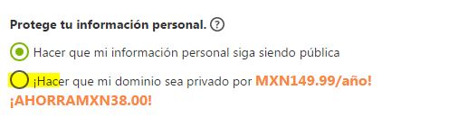 opcion para hacer privada la informacion de mi dominio web en godaddy