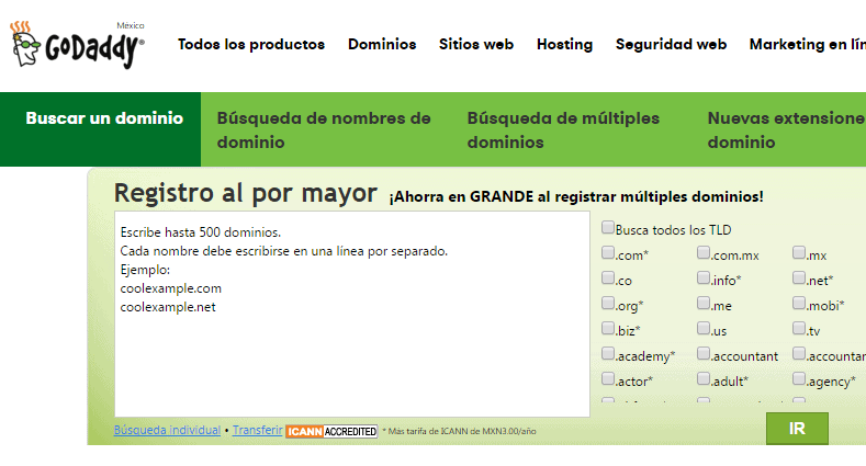 registro al por mayor de dominio con godaddy