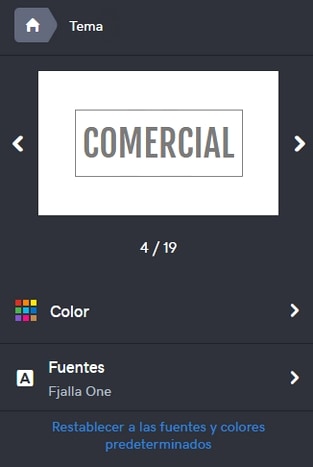 Paso 2 Seleccionar un tema, tipo de letra y color para la apariencia de la tienda en línea