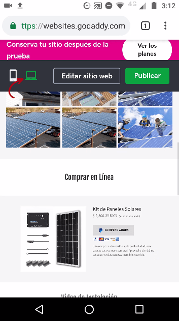 Publicar pagina web en el creador de sitios - vista previa en version movil para celular y para pc - laptops