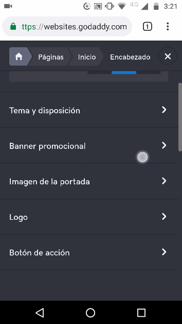 paso 4 editar el encabezado de la pagina web con el telefono celular o iphone