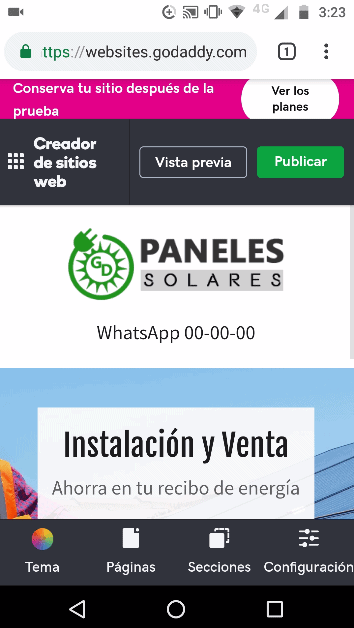 paso 4a encabezado de pagina web con el creador de sitios de godaddy version movil