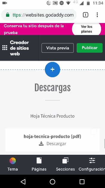 paso 9a creador de sitios web de godaddy version movil descarga de archivos adjuntos