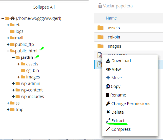 Paso 13 Extraer archivo comprimido de sitio web en hosting cpanel - como crear una pagina web en html