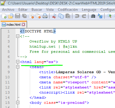 Paso 4 Establecer idioma de la pagina HTML - como crear una pagina web en html