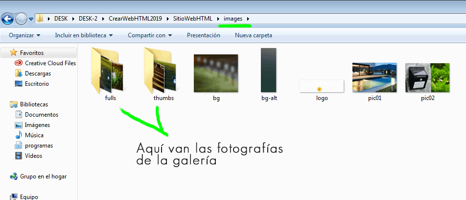 Paso 7 Buscar y sustituir imágenes de galeria desde el folder images - como crear una pagina web en html