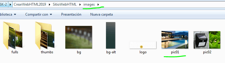 Paso 7 Buscar y sustituir imágenes pic01 en folder para sustituir - como crear una pagina web en html