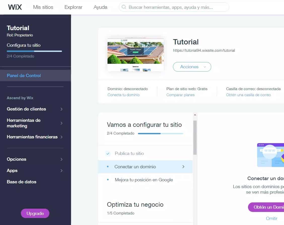 como crear una pagina web con wix panel de control