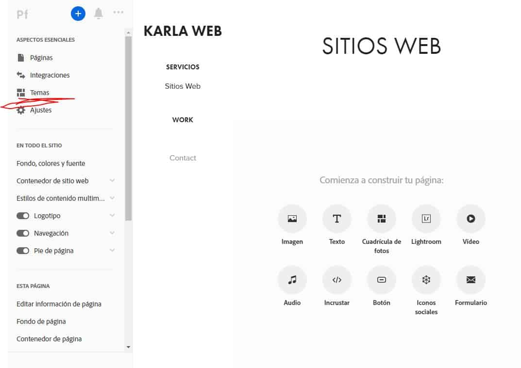 Como cambiar el tema o plantilla con adobe portfolio