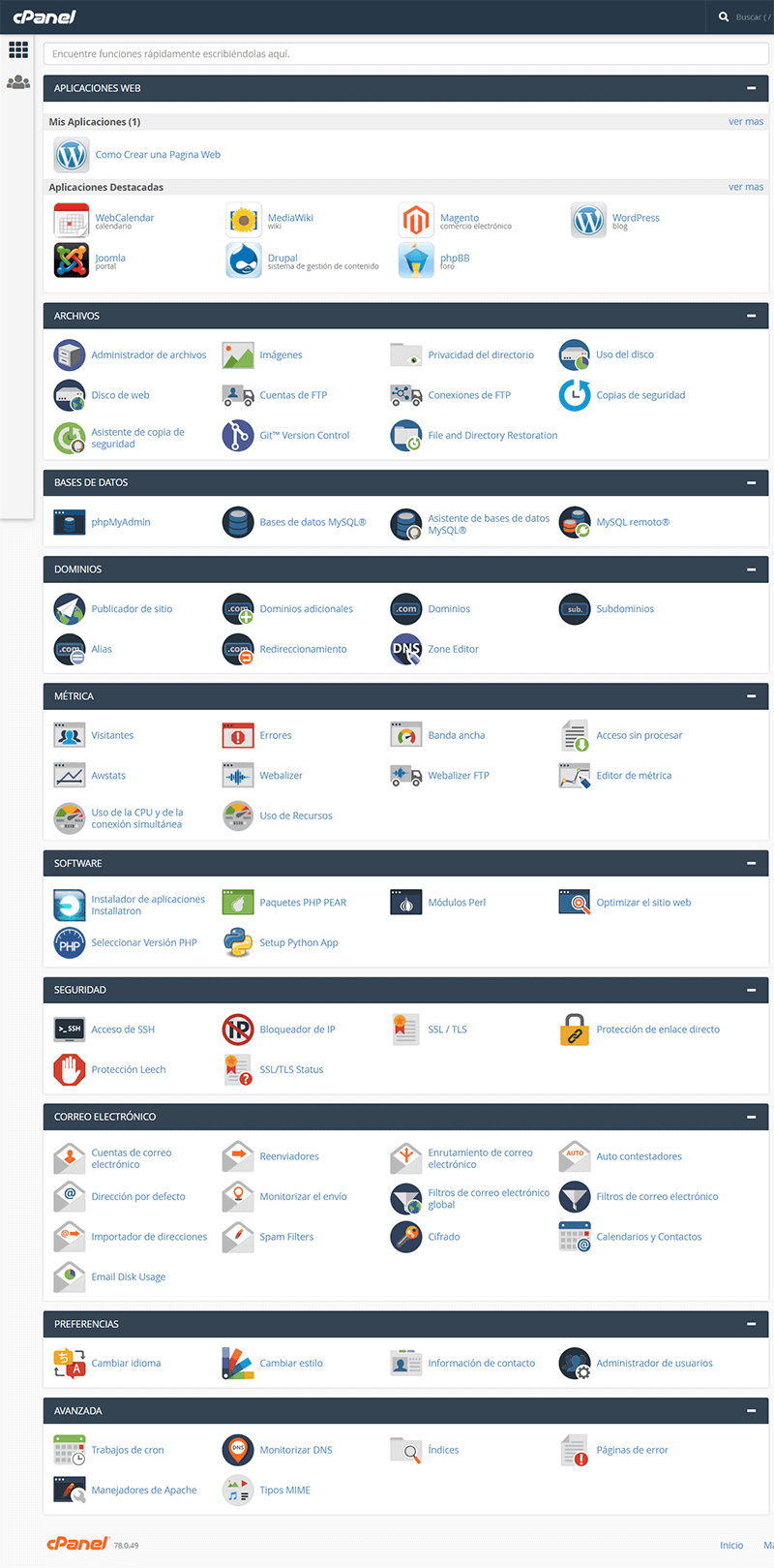 Panel de Administración de cPanel del Hosting GoDaddy