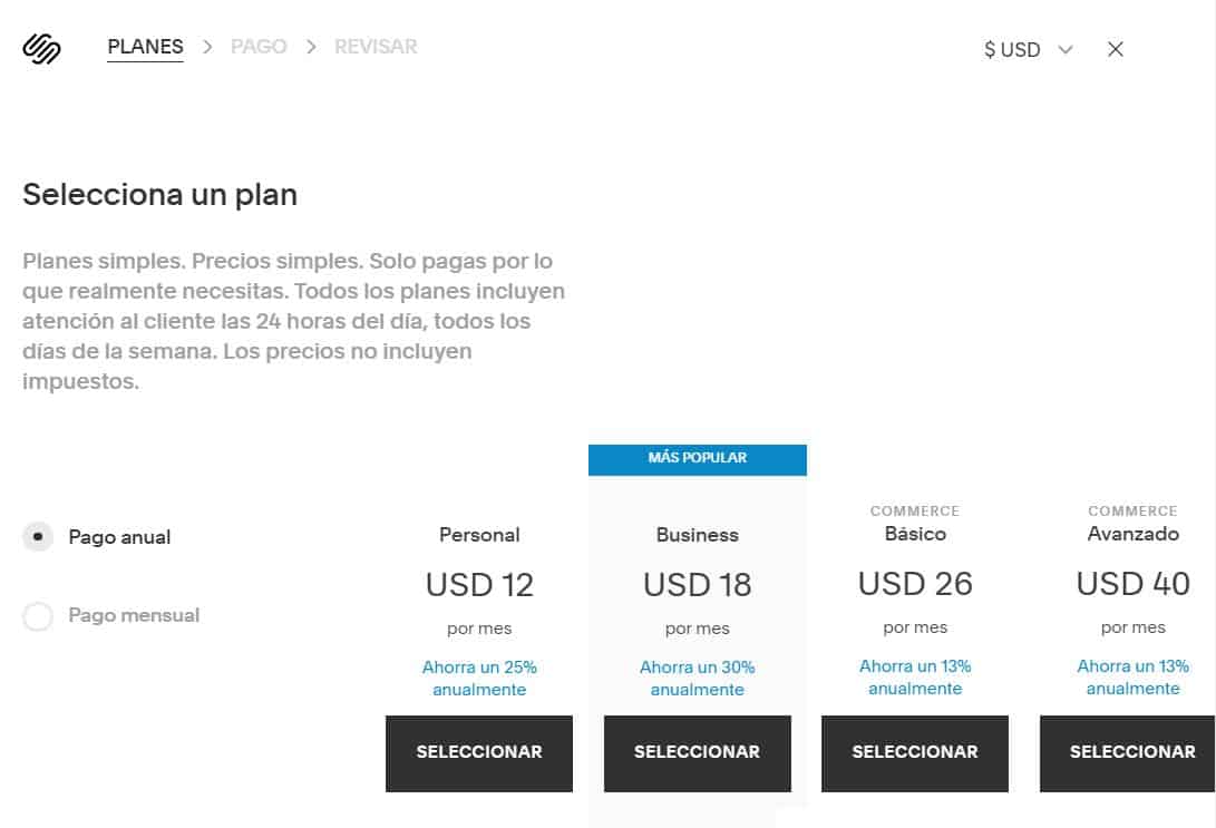 Planes premium para crear tu página web con Squarespace