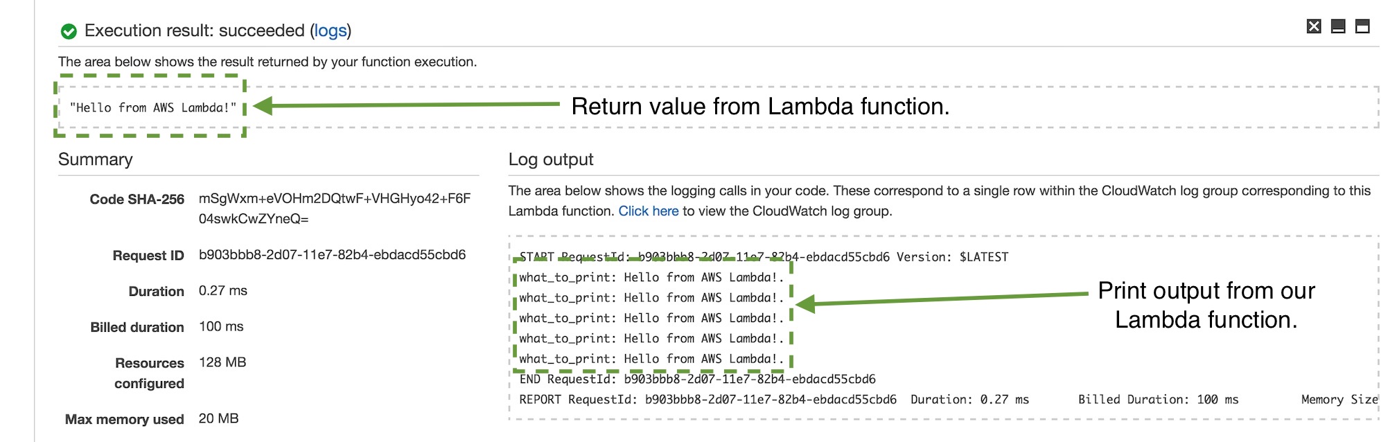 Es el resultado de ejecutar nuestra nueva función Lambda.