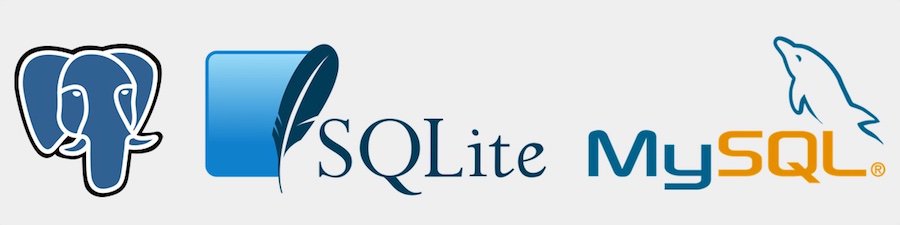 Los logotipos de PostgreSQL, SQLite y MySQL tienen copyright de sus respectivos propietarios.