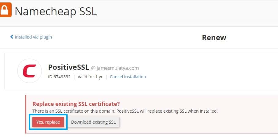 reemplace un certificado SSL existente