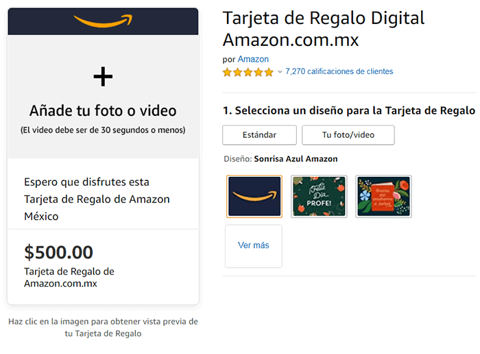 comprar tarjetas de regalo Amazon en linea