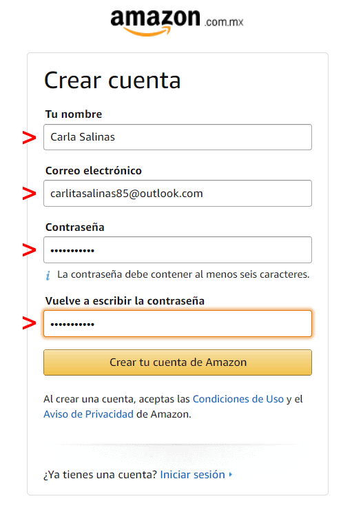 paso 1.1 crear una cuenta en amazon.com .mx