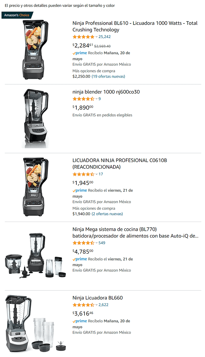 paso 3 lista de productos amazon mexico