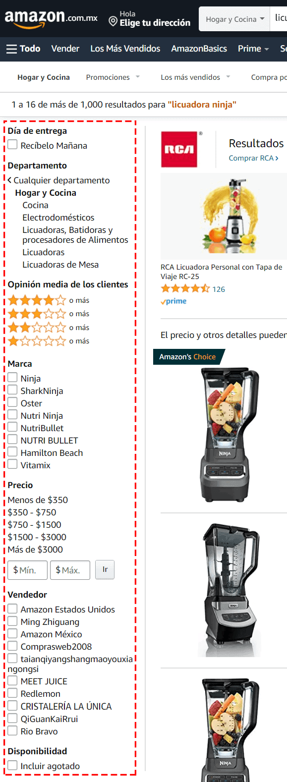 paso 3.1 filtro de productos amazon para especificar mas la búsqueda