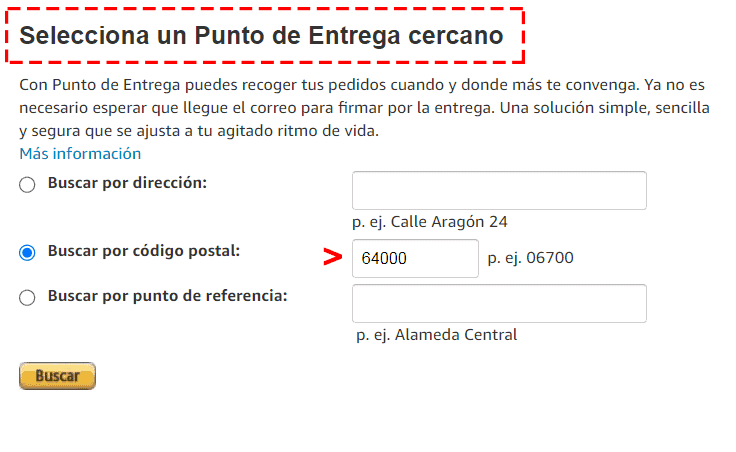 paso 5.1 elige un punto de entrega para recoger tu producto Amazon hub locker