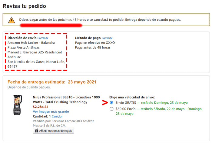 paso 6.4 revisa tu pedido y elige la velocidad de envio